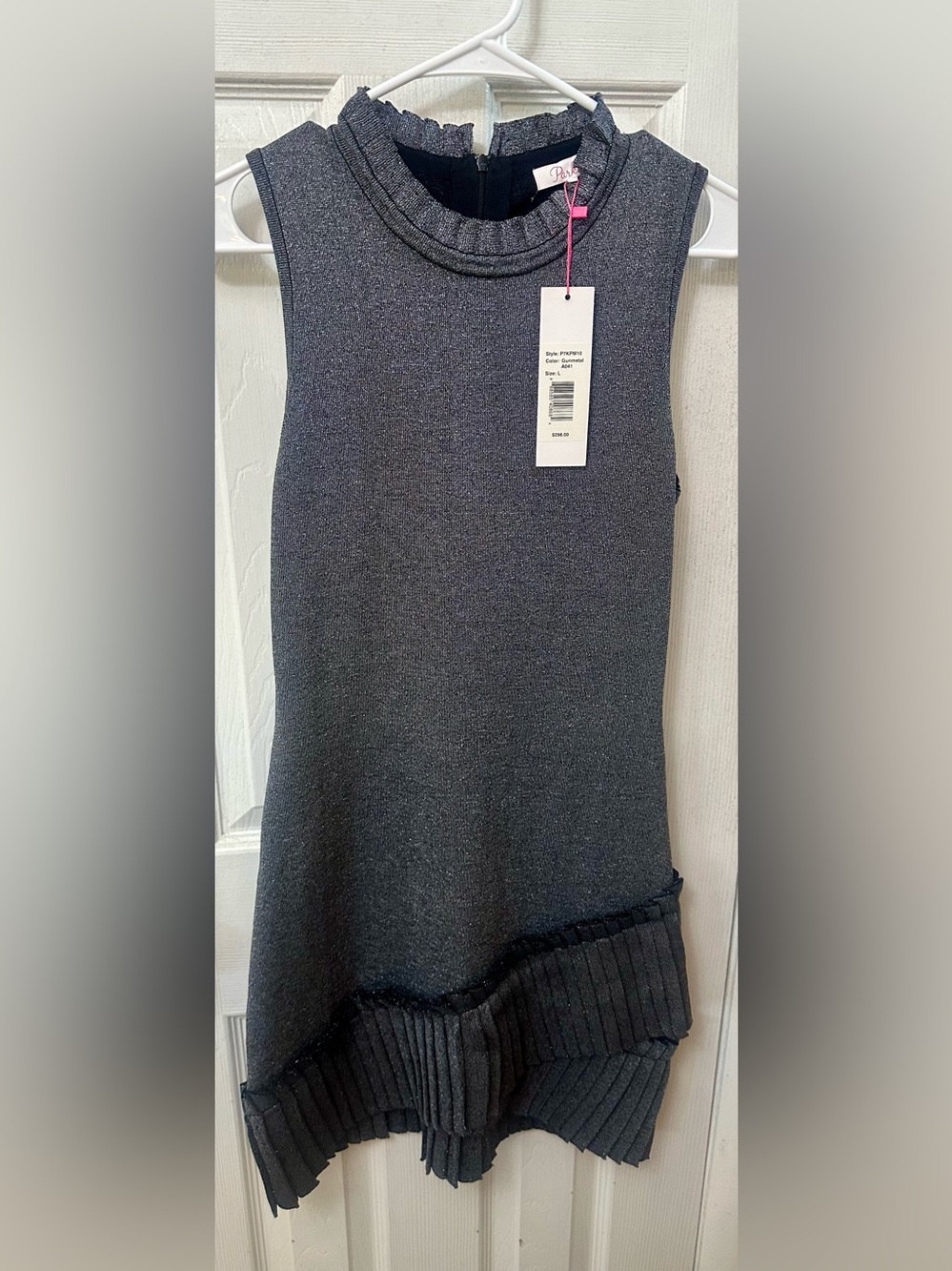 Parker Sleeveless Ruffle Neck Knit Sweater Dress in Gunmetal